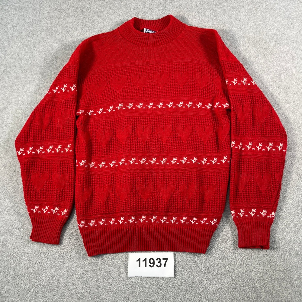 Vintage American Pride Sweater Womens Medium Red Heart Knit Crew Neck Pullover